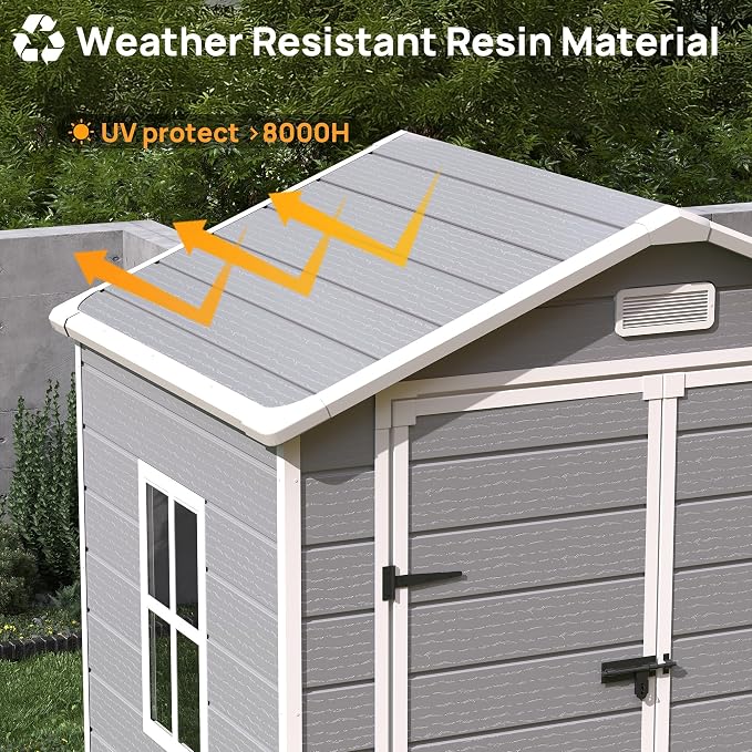 Outdoor Storage Sheds with Floor, 6x4.5 FT Resin Garden Shed with Lockable Door - Image 6