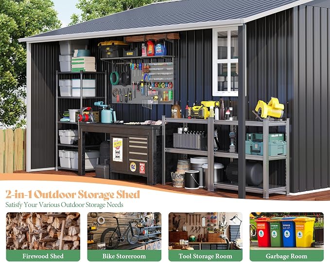 Jocisland 10.6x6.8x6.3 FT Galvanized Metal Storage Shed - Image 3