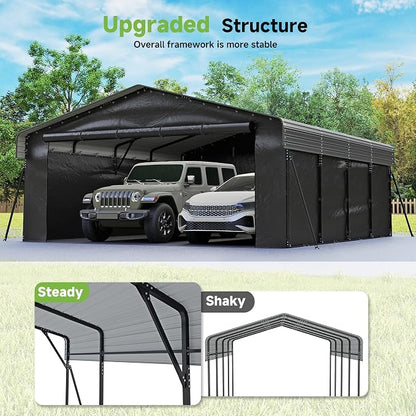 Real Relax 20x20ft Heavy Duty Metal Carport, Galvanized Steel Roof - Image 2