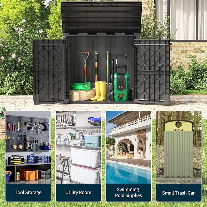 Outdoor Storage Shed 36 Cu. Ft. Resin Garden Horizontal Storage Large Capacity - Image 6