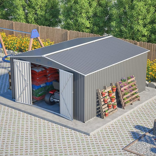 Outdoor Storage Shed, 12 X 14ft Metal Galvanized Steel Garden Shed by Thanaddo