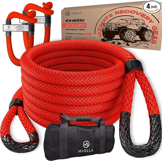 MiolleGear Kinetic Recovery Rope kit Heavy Duty Tow Rope by Miolle