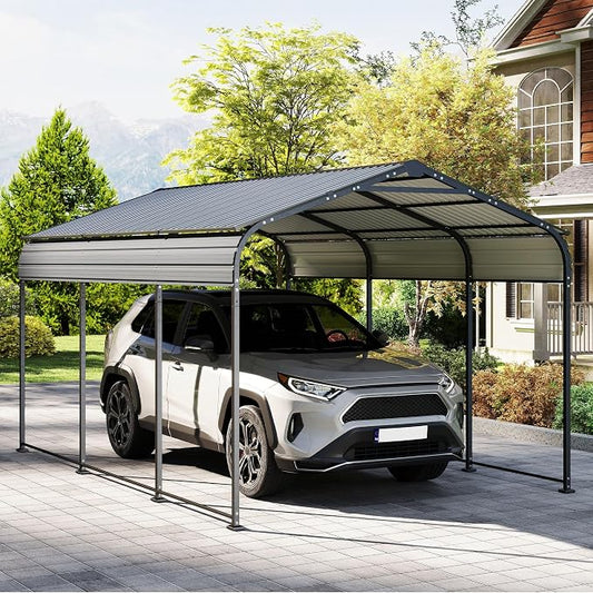10×15FT Metal Carport, Heavy Duty Car Port, All-Weather Outdoor Storage Trucks by RealRelax