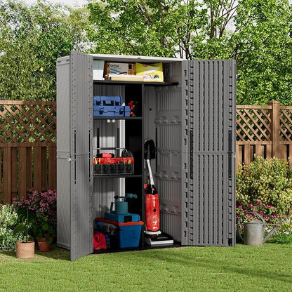 ZZM 67 Cuft Vertical Outdoor Storage Shed Diamond Texture Resin Outdoor Cabinet - Image 5