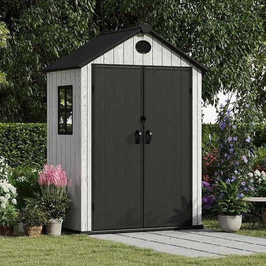 5.3x3.4 FT Resin Outdoor Storage Shed, 135 Cuft Garden Tool Sheds & Outdoor by EHHLY
