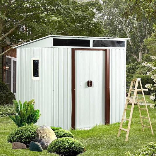 6×5 FT Outdoor Galvanized Metal Storage Shed Large Garden Sheds W/Sliding Doors by Favfurish