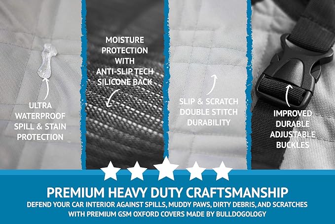 Bulldogology Dog Car Seat Cover Waterproof Heavy Duty Bench Dog Hammock - Image 4