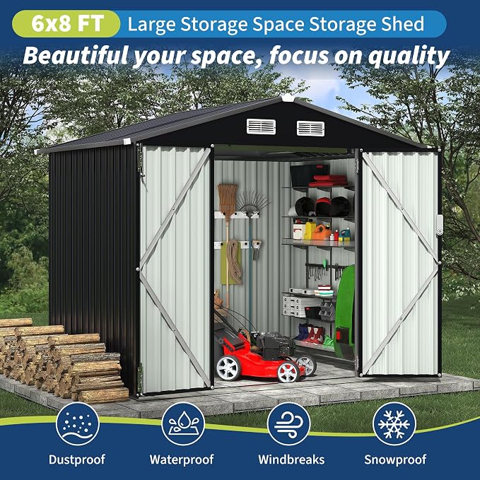 8x10 FT Metal Storage Sheds Outdoor, Metal Yard Sheds MetalGarden Shed Kit - Image 7