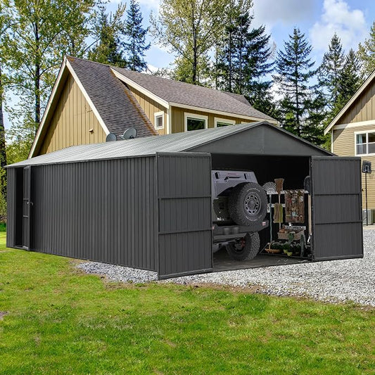 Domi 12x20FT Outdoor Garage Metal Shed, Extra Large Carport by domioutdoorliving
