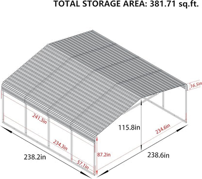 20x20 FT Carport with Metal Roof, Heavy Duty Metal Carport Canopy, Garage Car - Image 2