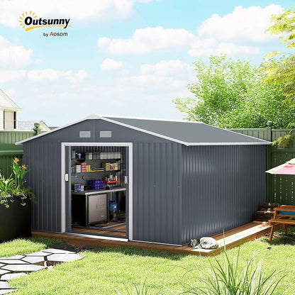 Outsunny 11' x 13' Outdoor Storage Shed, Garden Tool Metal Shed - Image 2