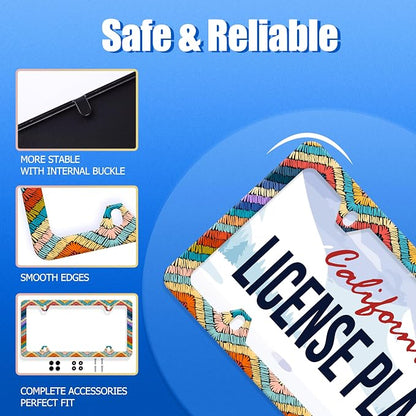 Boho License Plate Frame Colorful Stripe License Plate Stainless Steel Funny - Image 2
