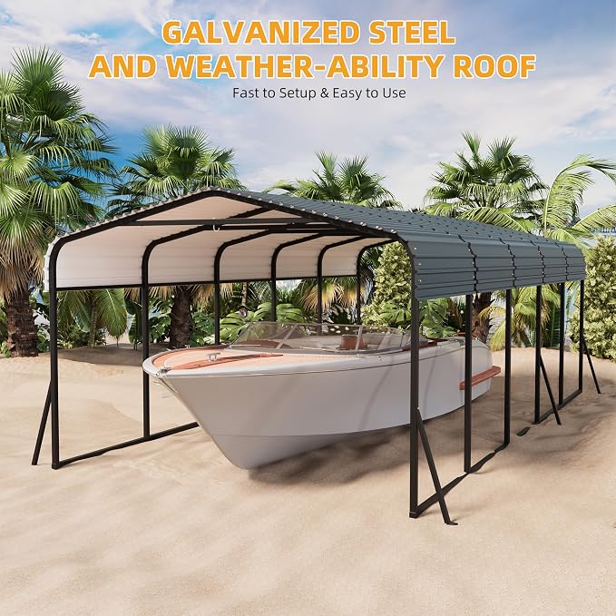 12 x 24 FT Metal Carport with Galvanized Steel Roof, Heavy Duty Metal Roof - Image 5