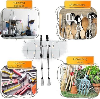 Self Adhesive Broom and Mop Holder Wall Mounted – SUS304 Stainless Steel 2-Slot - Image 3