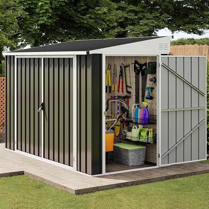 DWVO 8x4 FT Outdoor Weatherproof Storage Shed, Secure Metal Bike Shed - Image 2