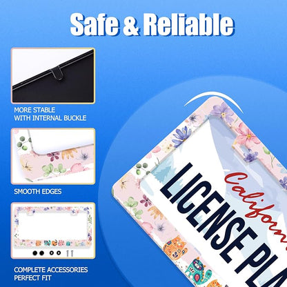 Cat and Flowers License Plate Frame Beautiful Floral Animals License Plate - Image 2