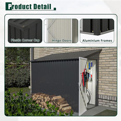 4x8 FT Outdoor Storage Shed, Lean to Metal Shed W/Floor Included, Garden - Image 6