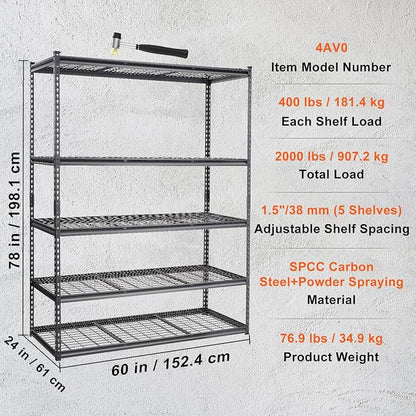 VEVOR Storage Shelving Unit, 5-Tier Adjustable, 2000 lbs Capacity, Heavy Duty - Image 8
