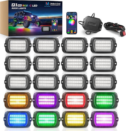 MICTUNING 2025 1000% Bright Q1 MAX RGB+IC Rock Lights, 20 Pods Chasing by MICTUNINGINC