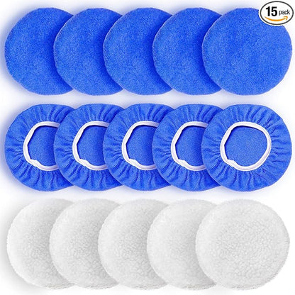 7 to 8 Inch Car Polisher Pad Bonnet, 10*Microfiber+5*Woollen by FONAROLL