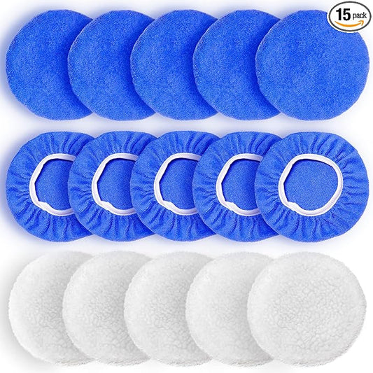 7 to 8 Inch Car Polisher Pad Bonnet, 10*Microfiber+5*Woollen by FONAROLL