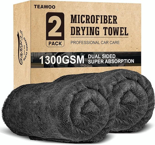 2 Pack Double-Sided Car Care Extra-Large, Ultra-Absorbant Microfiber Drying by TEAWOO