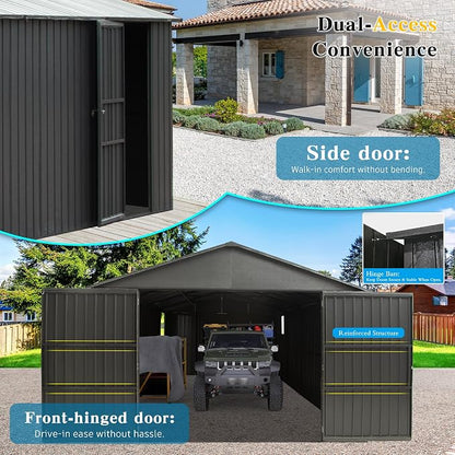 Domi 12x20FT Outdoor Garage Metal Shed, Extra Large Carport - Image 4