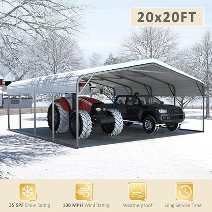 20x20 FT Carport with Metal Roof, Heavy Duty Metal Carport Canopy, Garage Car - Image 6