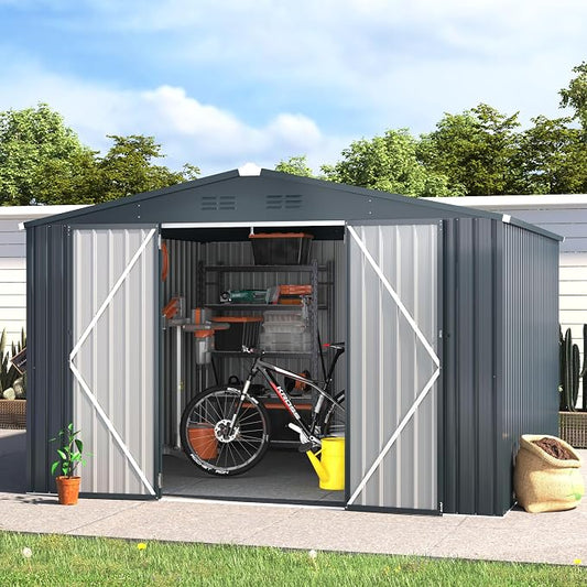 AECOJOY Shed 10'x10' Storage Shed, Large Metal Storage Sheds & Outdoor Clearance by AECOJOY