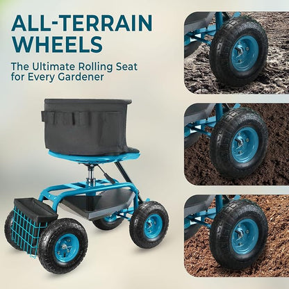 Garden Seat with Wheels – Adjustable 360° Swivel Gardening Stool with Hydraulic - Image 5