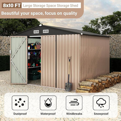 8x10 FT Metal Storage Sheds Outdoor, Metal Yard Sheds Garden Shed Kit, Tool Shed - Image 7