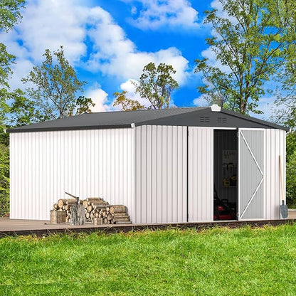 AECOJOY 12' x 12' Outdoor Storage Shed, Large Metal Sheds & Outdoor Storage by AECOJOY
