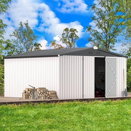 AECOJOY 12' x 12' Outdoor Storage Shed, Large Metal Sheds & Outdoor Storage by AECOJOY