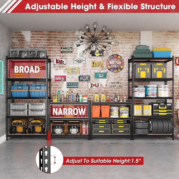 72" H Metal Storage Shelves 1500LBS Heavy Duty, 5 Tier Garage Shelving Unit - Image 6