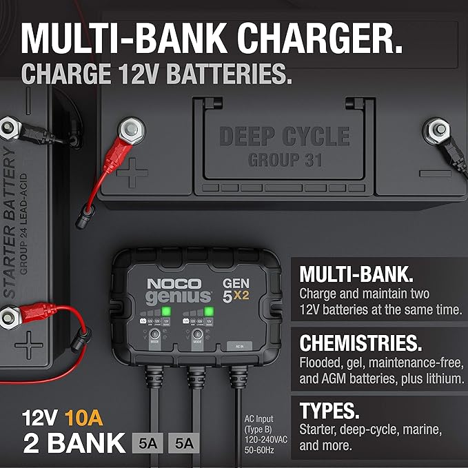 NOCO Genius GEN5X2: 2-Bank, 10A Onboard Battery Charger - Image 2