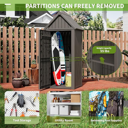Shed Outdoor Storage Shed with Sloping Roof and Lockable Door, Resin Outdoor - Image 6
