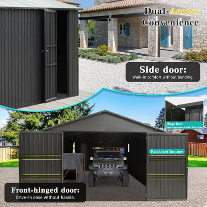 Domi 12x25FT Outdoor Metal Garage Shed, Extra Large Carport - Image 4