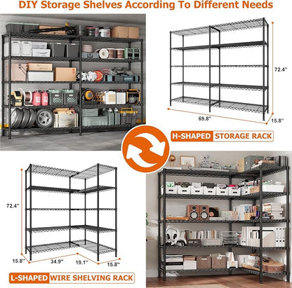 REIBII 1600LBS Storage Shelves Metal Shelving 5 Tier Wire Shelving Unit - Image 8