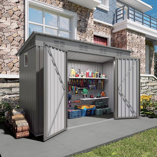 9x4 FT Lean to Shed with Window, Metal Sheds & Outdoor Storage with 6 Vents and by Jaxenor