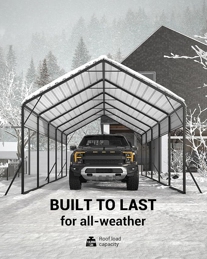 13'x26'x11' Oversized Metal Carport, Steel Heavy Duty Car Ports - Image 5