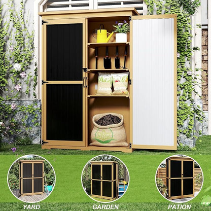 Outdoor Storage Shed with Adjustable Shelf, Wood & Metal Storage Cabinet - Image 6