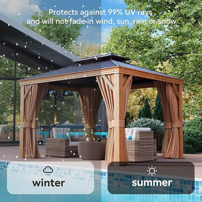 Aoxun 10' x 12' Hardtop Gazebo, Wooden Finish Coated Aluminum Frame Canopy - Image 7