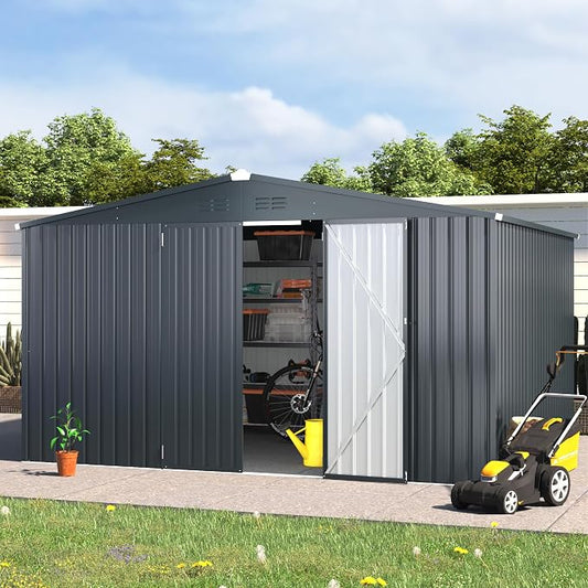 AECOJOY 12' x 10' Outdoor Storage Shed, Dark Grey Large 10x12 Sheds & Outdoor by AECOJOY