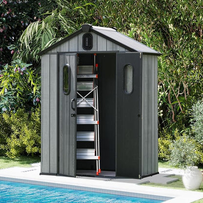 Domi 5x3 FT Outdoor Resin Storage Shed, All-Weather Double-Wall Storage Building - Image 2