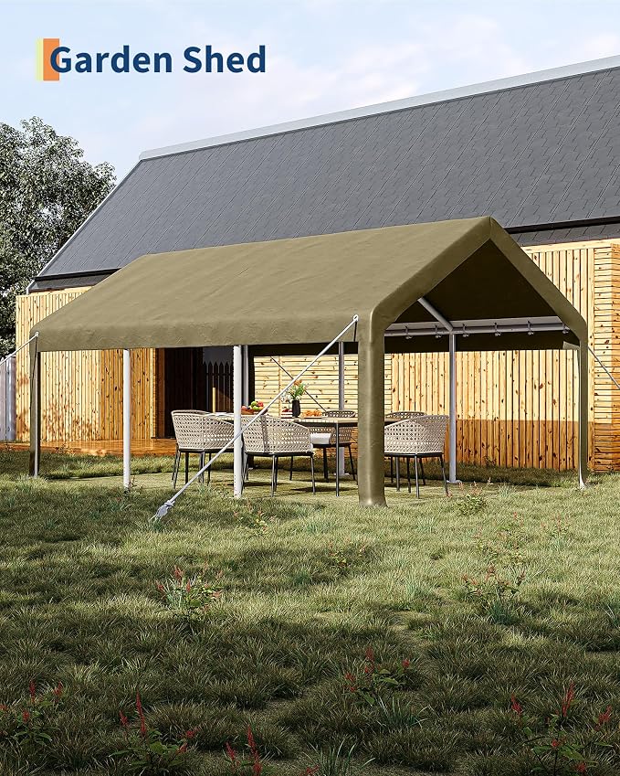 13x20 Ft Carport with 8 Sandbags, Car Port with 220g PE Tarp, 2 Roll-Up Doors - Image 4