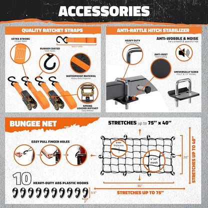 Mockins 60"x20"x6" Trailer Hitch Cargo Carrier | Weatherproof Steel Folding - Image 5