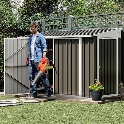DWVO 8x4 FT Outdoor Weatherproof Storage Shed, Secure Metal Bike Shed - Image 3