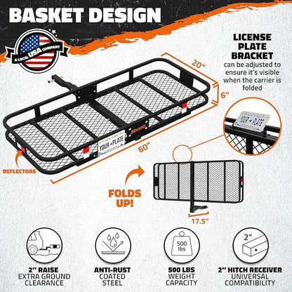 Mockins 60"x20"x6" Heavy Duty Trailer Hitch Cargo Carrier w/License Plate - Image 2
