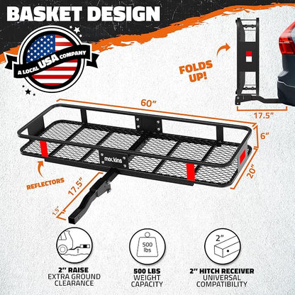 Mockins 60"x20"x6" Trailer Hitch Cargo Carrier | Weatherproof Steel Folding - Image 3