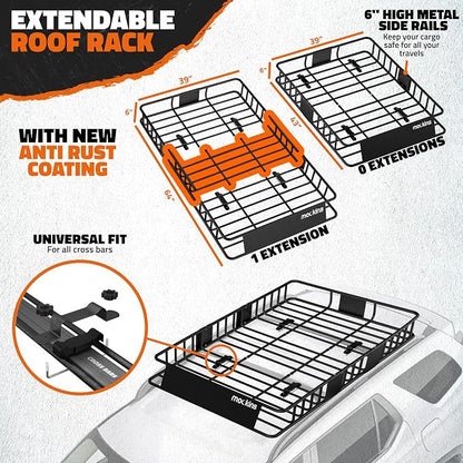 Mockins 64"x39"x6" Extendable Heavy Duty Roof Rack Basket w/ 16 CuFt Waterproof - Image 4